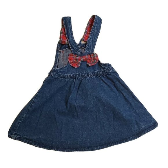 Vintage Oshkosh Denim Jumper Overall Dress‎ Plaid - Picture 5 of 9